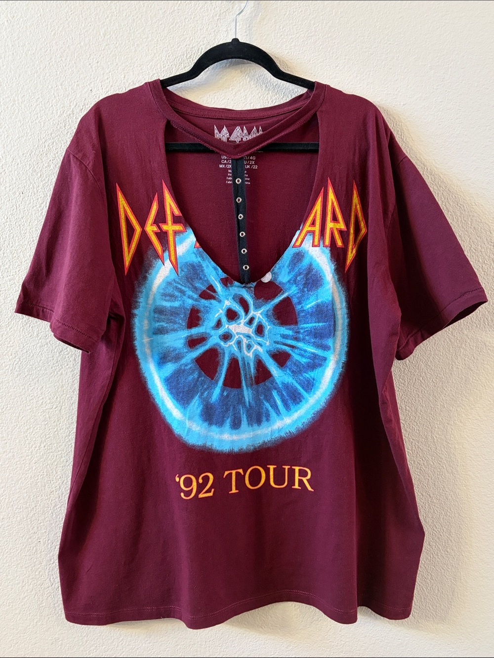 Def Leppard '92 Tour Maroon Short Sleeve Tee
